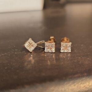 Vintage 14k Gold Plated CZ Stud Earrings And Rabbit Ear Pendant